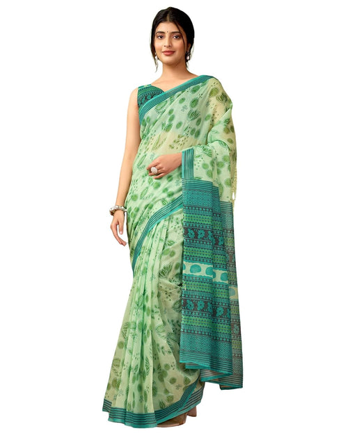 Vasthrlay Chanderi Printed Unstitched Blue Saree