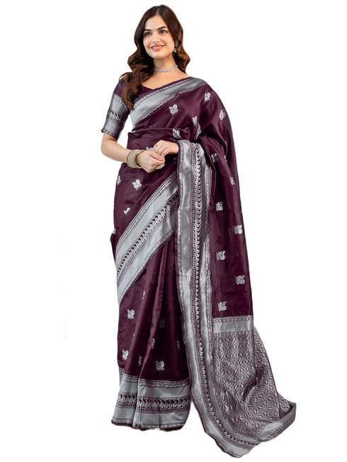 Vasthrlay Banarasi Jacquard Unstitched Purple Saree