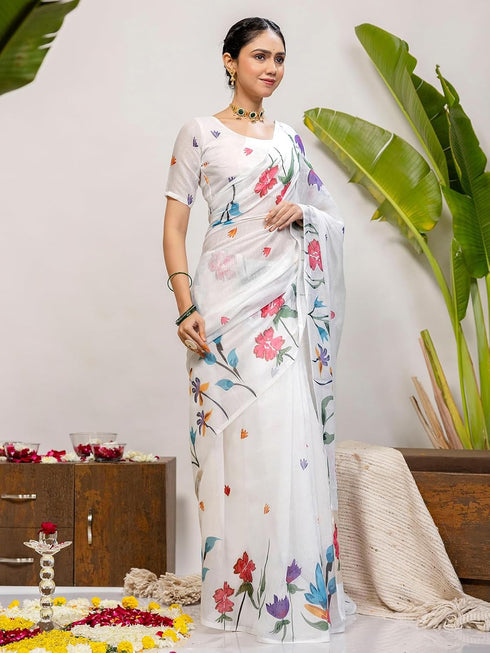 Vasthrlay Printed White1 White Saree