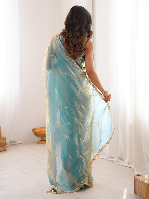 Vasthrlay Embroidery Scalloped Unstitched Lavender Saree