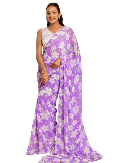 Vasthrlay Georgette Printed Unstitched Lavender Saree