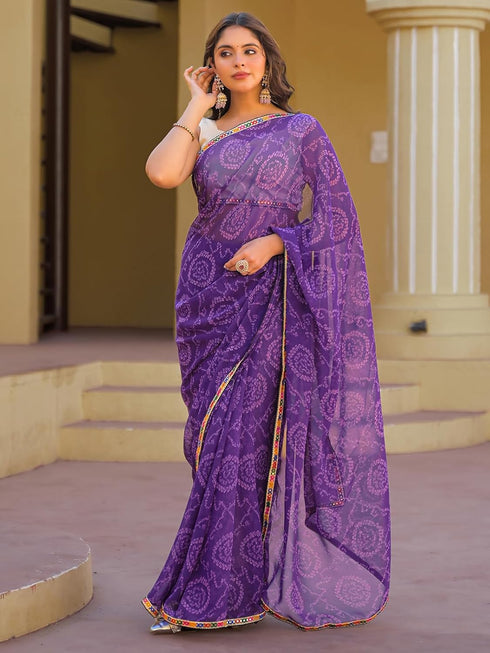 Vasthrlay Georgette Bandhani Orange Saree