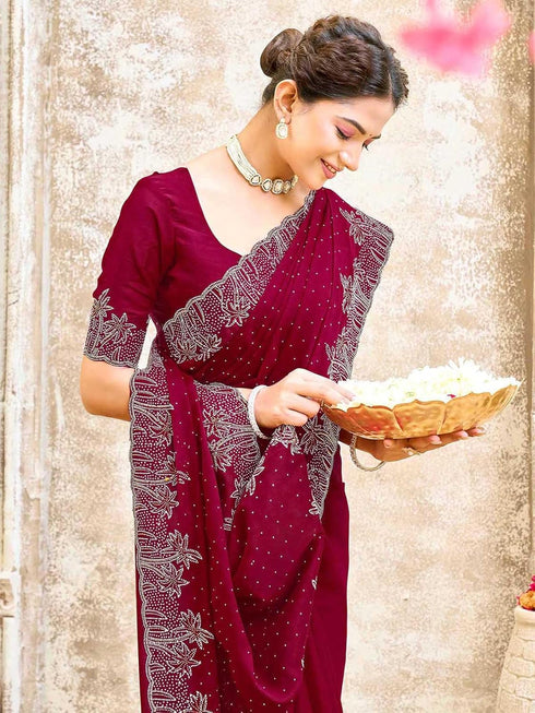 Vasthrlay Georgette Scalloped Dark Saree