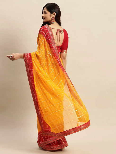 Vasthrlay Chiffon Bandhani Printed Yellow Saree