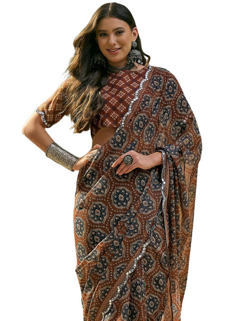 Vasthrlay Georgette Printed Blue Saree
