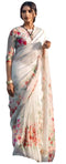 Vasthrlay White Printed Unstitched Saree
