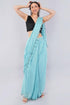 Vasthrlay Blue Plain Cotton Saree With Pocket And Unstitched Blouse Piece