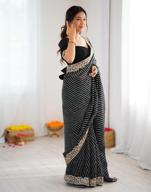 Vasthrlay Sequins Embroidery Pink Saree