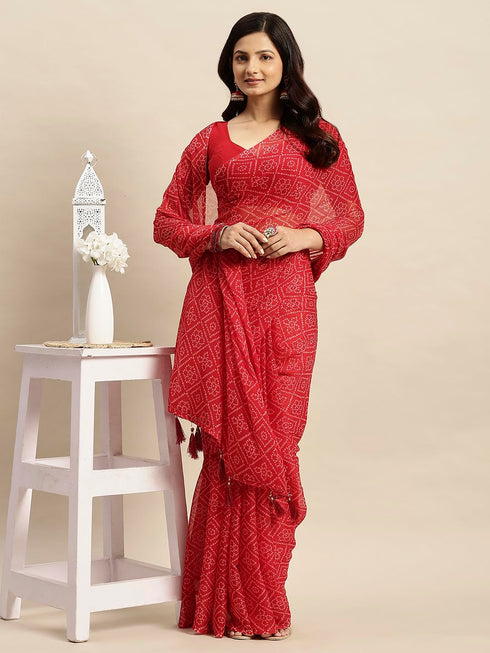 Vasthrlay Chiffon Bandhani Printed Teal Saree