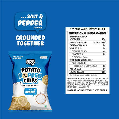 BRB Popped Potato Chips | Salt & Pepper Flavour | Not Fried 48gm