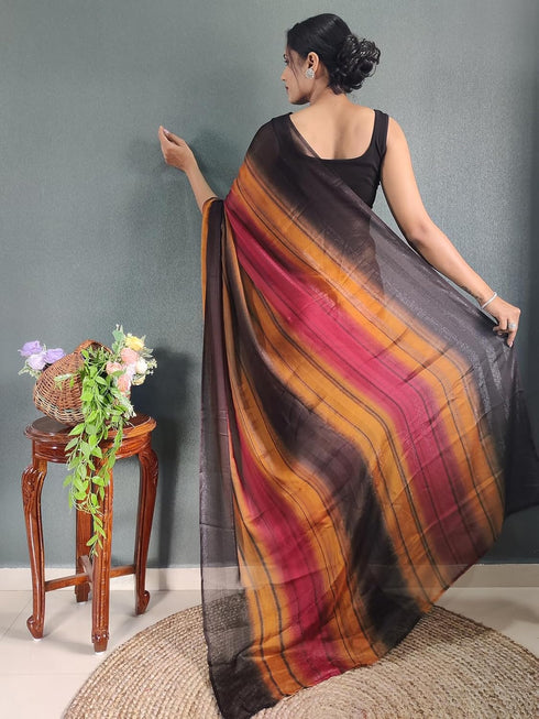 Vasthrlay Womens Georgette Unstitched Brown Saree