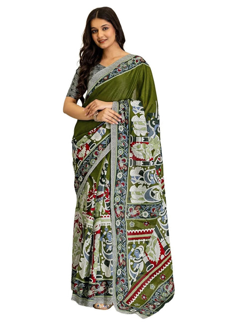 Vasthrlay Womens Printed Unstitched Beige Saree