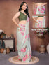 Vasthrlay Off White Digital Print Linen Ready To Wear Saree