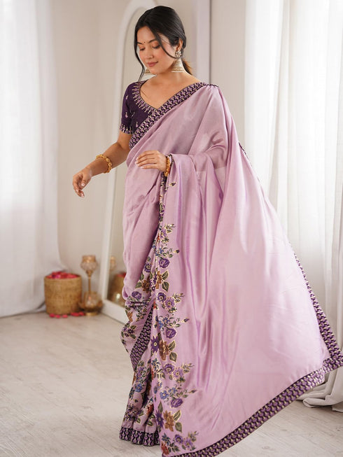 Vasthrlay Lavender Embroidered Unstitched Fl Ethnic Wear