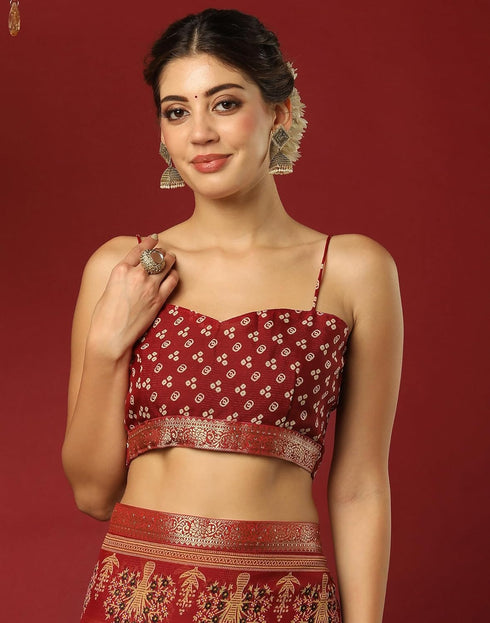 Vasthrlay Georgette Bandhani Unstitched Wine Saree