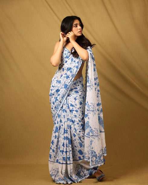 Vasthrlay Georgette Printed Unstitched Elephant Ethnic Wear
