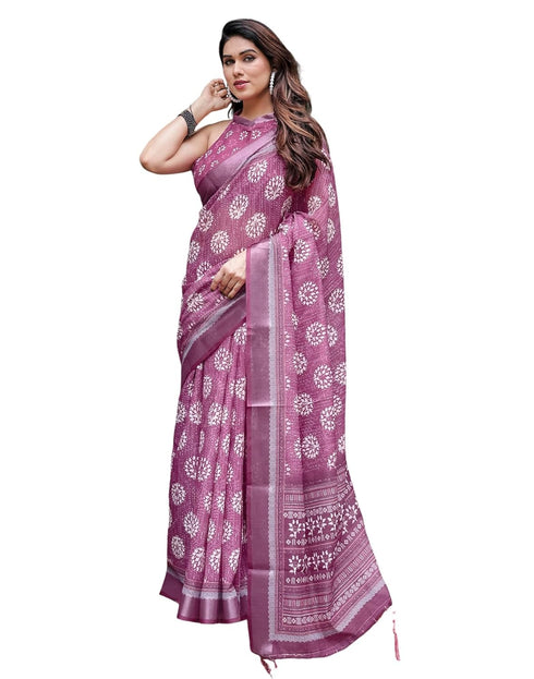 Vasthrlay Womens Printed Unstitched Light Green Saree