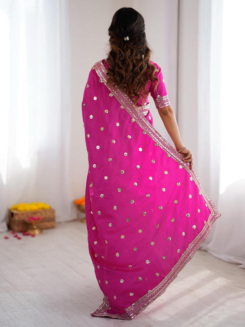 Vasthrlay Sequins Embroidery Olive Saree