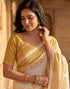 Vasthrlay Womens Printed White | Gold Saree With Unstitched Blouse Piece