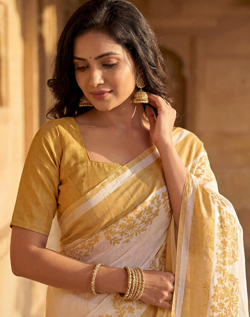 Vasthrlay Womens Printed Unstitched Olive Green Saree