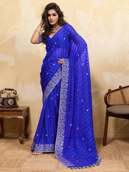 Vasthrlay Chiffon Striped Unstitched Sum Ethnic Wear