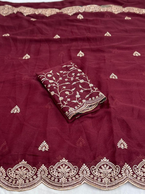 Vasthrlay Georgette Embroidery Saree Embellishments