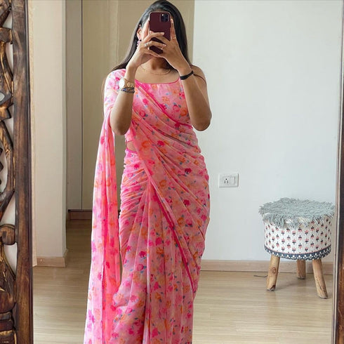 Vasthrlay Georgette Printed Unstitched Pink Free Ethnic Wear