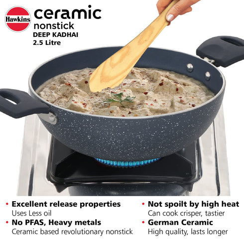 Hawkins Ceramic Nonstick 2.5 Litre Deep Kadhai