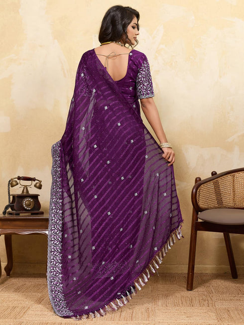 Vasthrlay Chiffon Striped Unstitched Sum Ethnic Wear