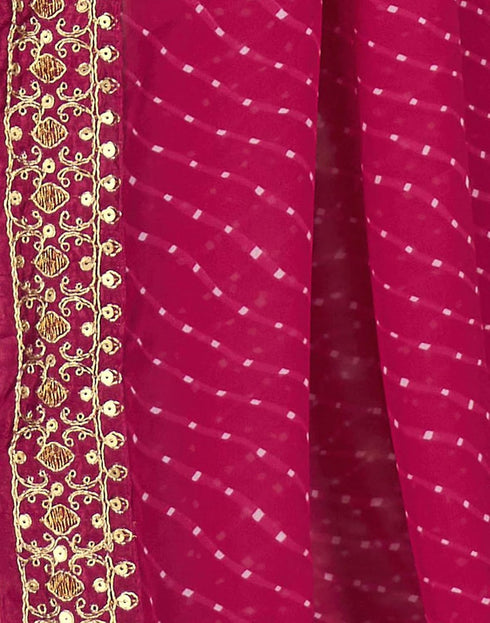 Vasthrlay Georgette Leheriya Dark Pink Saree With Unstitched Blouse Piece
