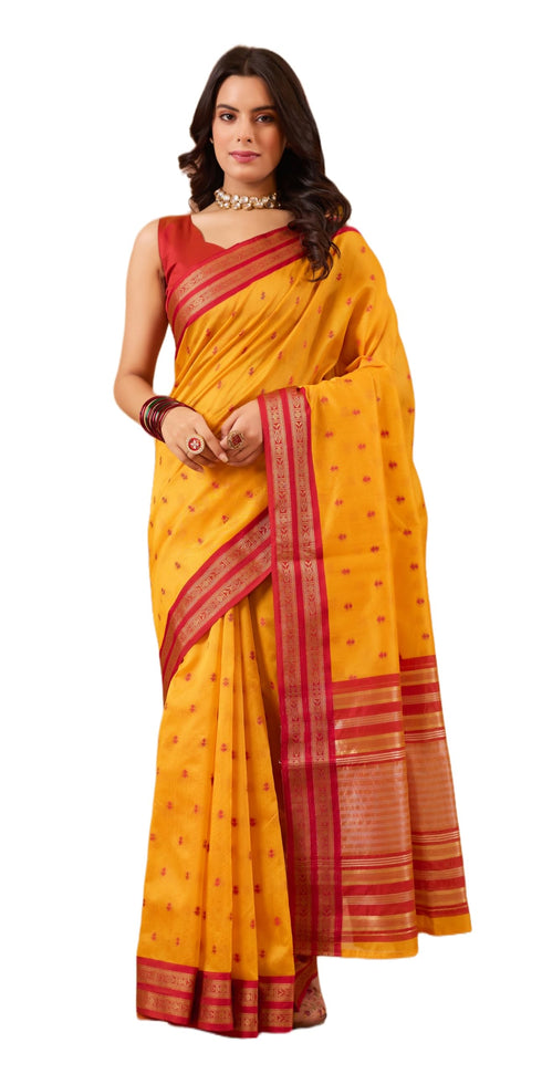 Vasthrlay Orange Jacquard Unstitched Saree