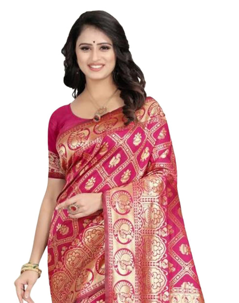 Vasthrlay Banarasi Jacquard Unstitched Yellow Saree