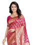 Vasthrlay Banarasi Jacquard Rani Pink | Golden Saree With Unstitched Blouse Piece