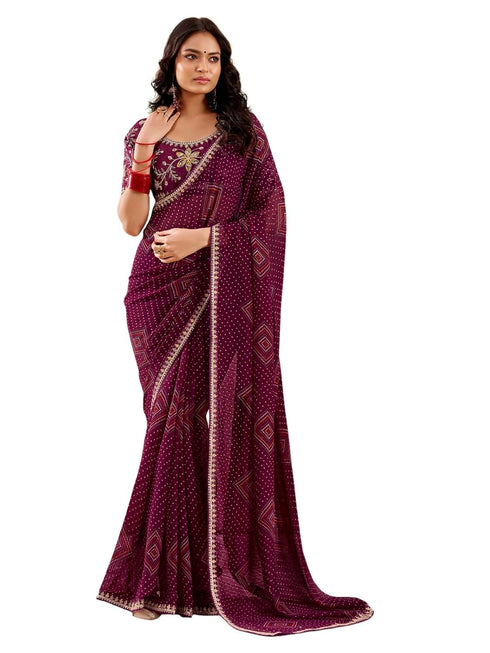 Vasthrlay Georgette Embroidery Red Saree