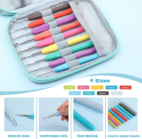 96 Pack Crochet Hook Set, Ergonomic Knitting Needle Yarn Weaving Kit with Storage Case