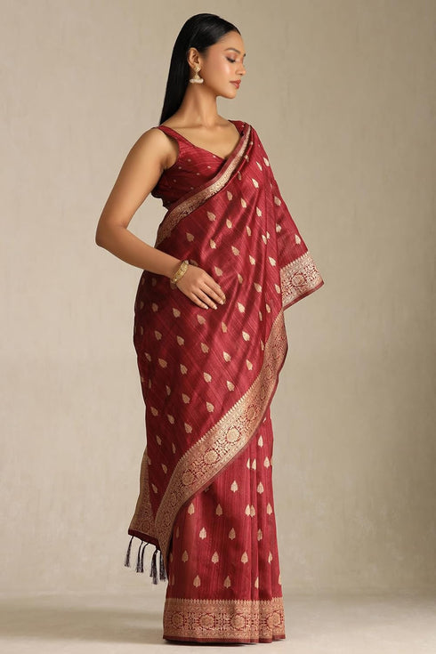 Vasthrlay Maroon Tussar Woven