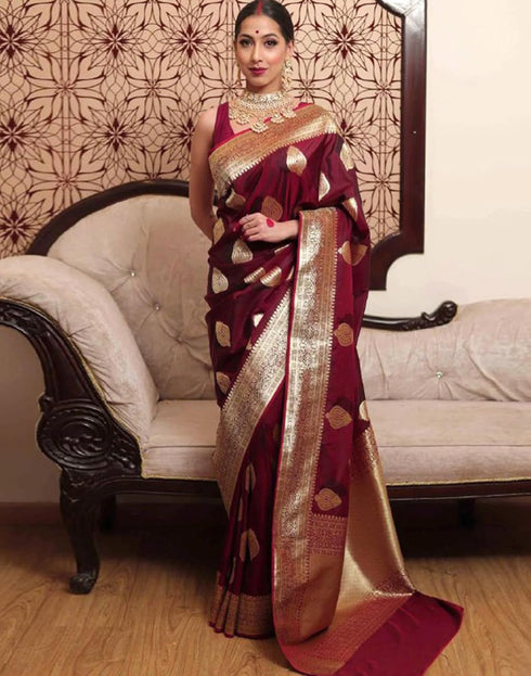 Vasthrlay Banarasi Jacquard Unstitched Beige Saree
