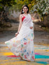 Vasthrlay Womens Printed Unstitched Off White Saree