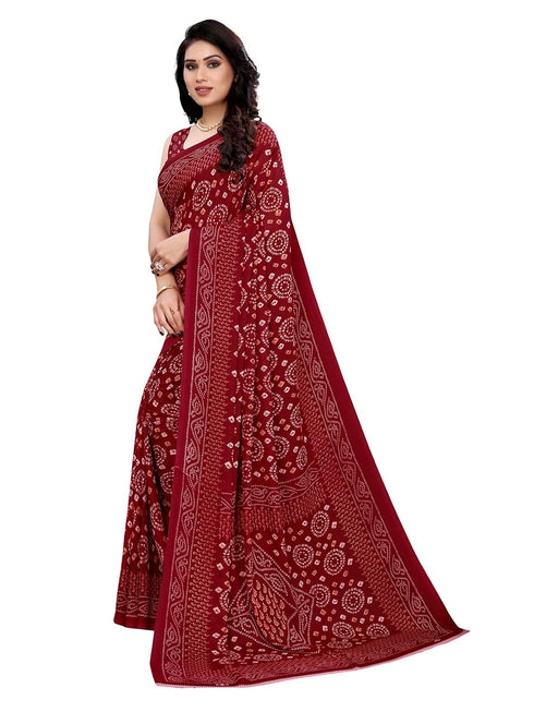 Vasthrlay Georgette Bandhani Printed Maroon Saree With Unstitched Blouse Piece