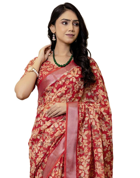 Vasthrlay Womens Printed Unstitched Cream Saree