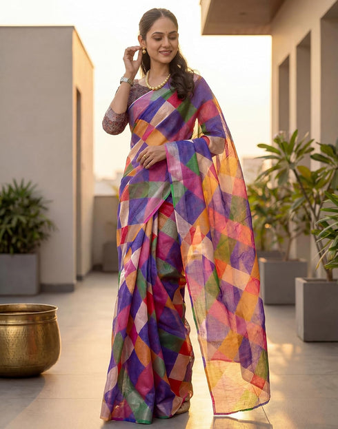Vasthrlay Womens Printed Unstitched Dusty Pink Saree