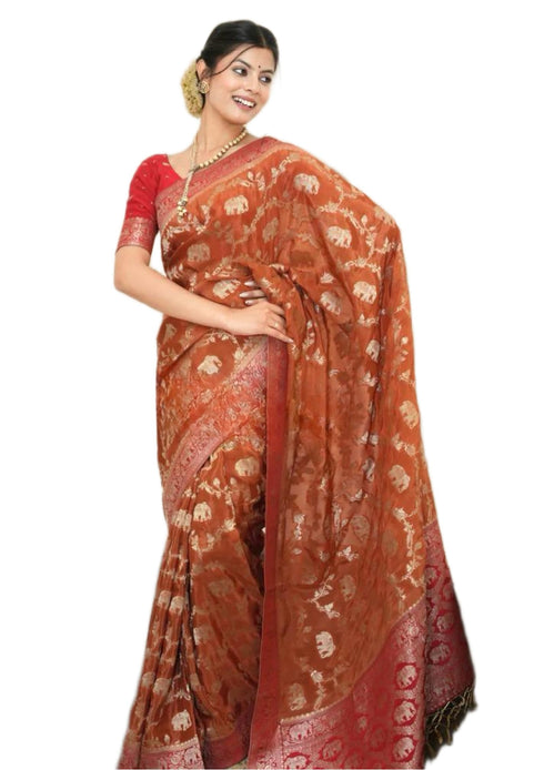Vasthrlay Banarasi Elephant Unstitched Saree