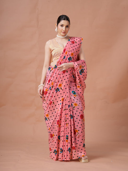 Vasthrlay White Floral Unstitched Saree