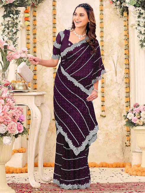 Vasthrlay Georgette Embriodery Dusty Saree