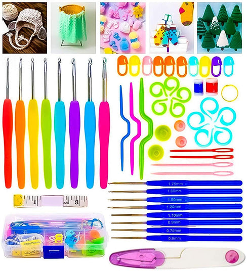 Knitting Crochet Hook Needle Set, 52 Pcs Sewing Kit -16 Pcs Soft Grip Handle Hooks