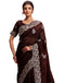 Vasthrlay Embroidery Scalloped Maroon Saree With Unstitched Blouse Piece