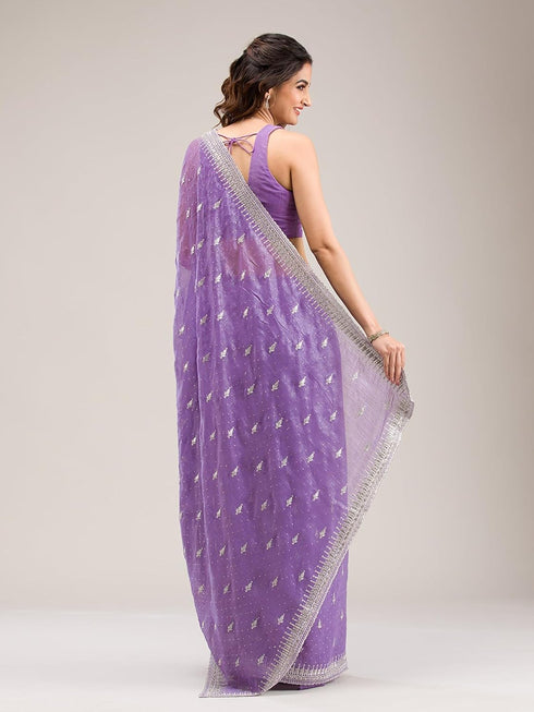Vasthrlay Embroidery Siroski Unstitched Purple Ethnic Wear