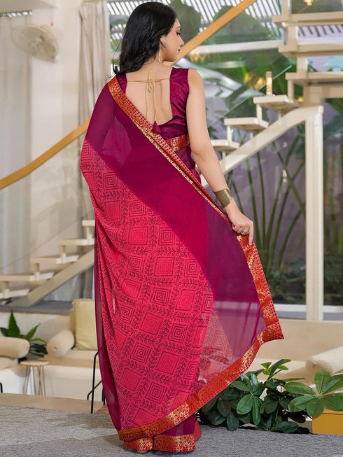 Vasthrlay Georgette Bandhani Unstitched Pink Saree