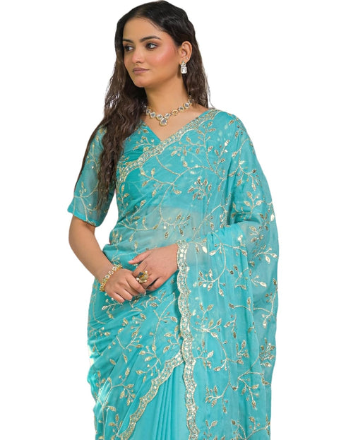 Vasthrlay Georgette Embroidery Unstitched Maroon Saree