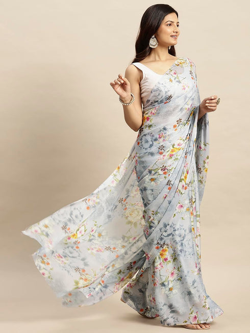 Vasthrlay Chiffon Printed Pink Saree